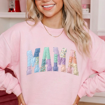 Faux Patchwork Blue/ Peach MAMA/MIMI/GIGI/NANA