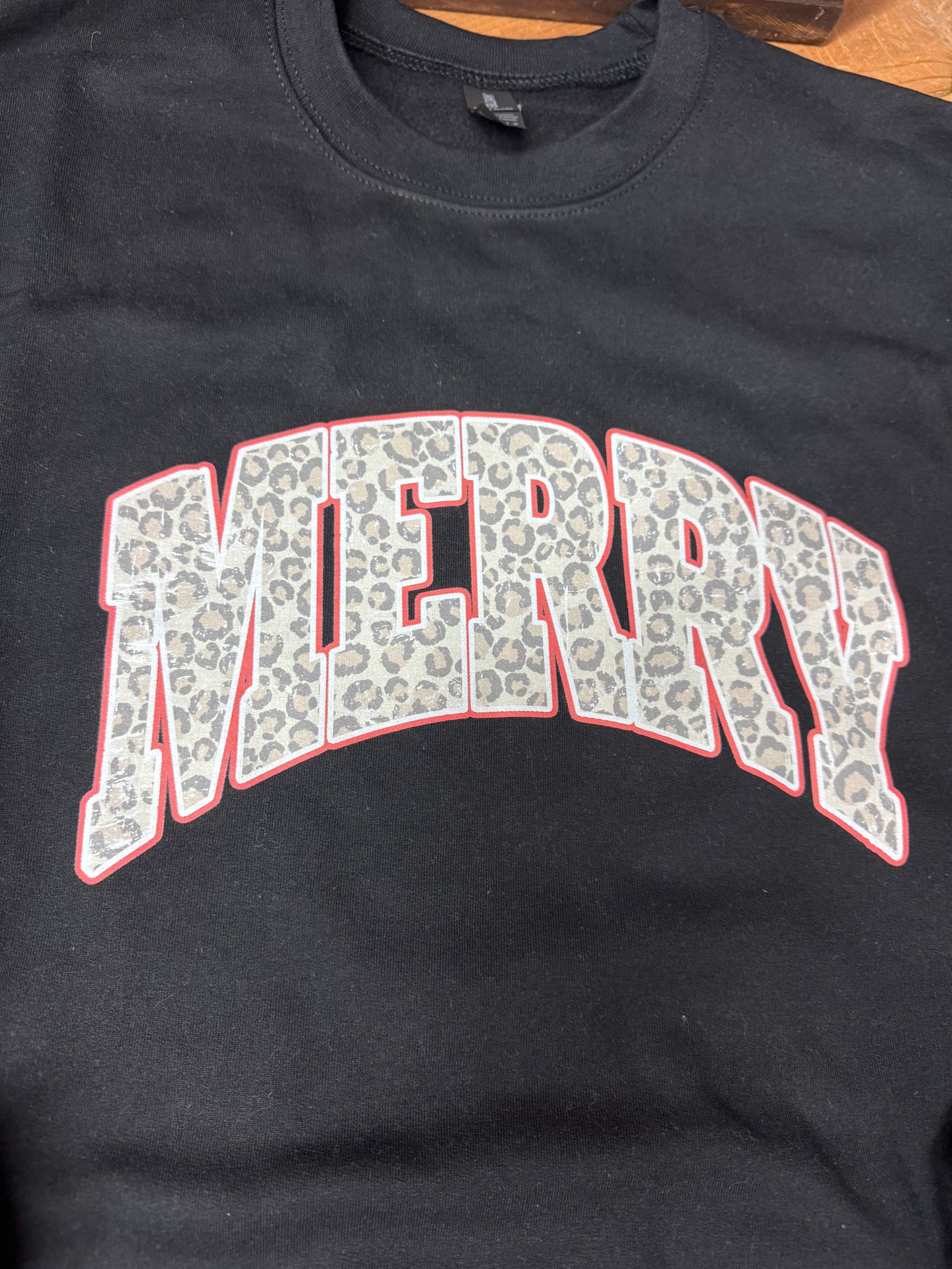 Size MEDIUM black vintage leopard “merry” crewneck