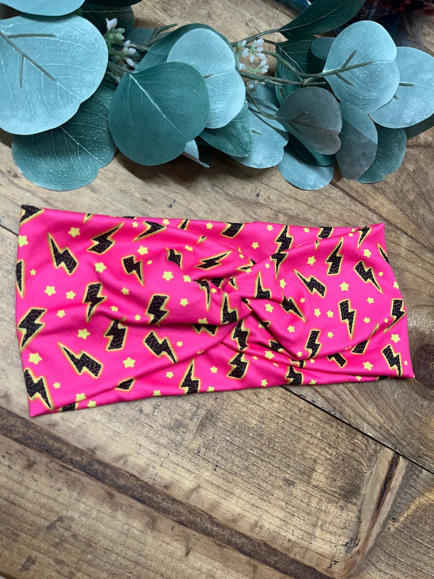 Neon pink and lime green lightning bolt headband