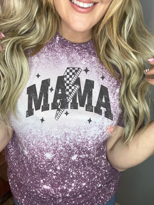 Distressed MAMA with checker lightning bolt