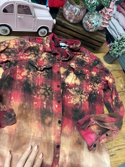 Size large red and black  grunge leopard bleached flannel