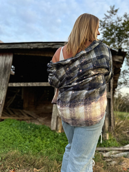 Navy and Sage bleached flannel