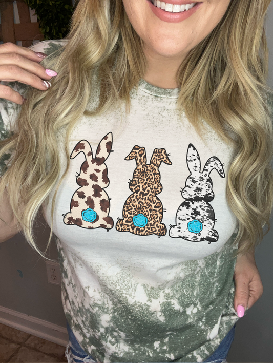 Cowhide, leopard and turquoise bunnys