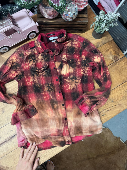 Size large red and black  grunge leopard bleached flannel
