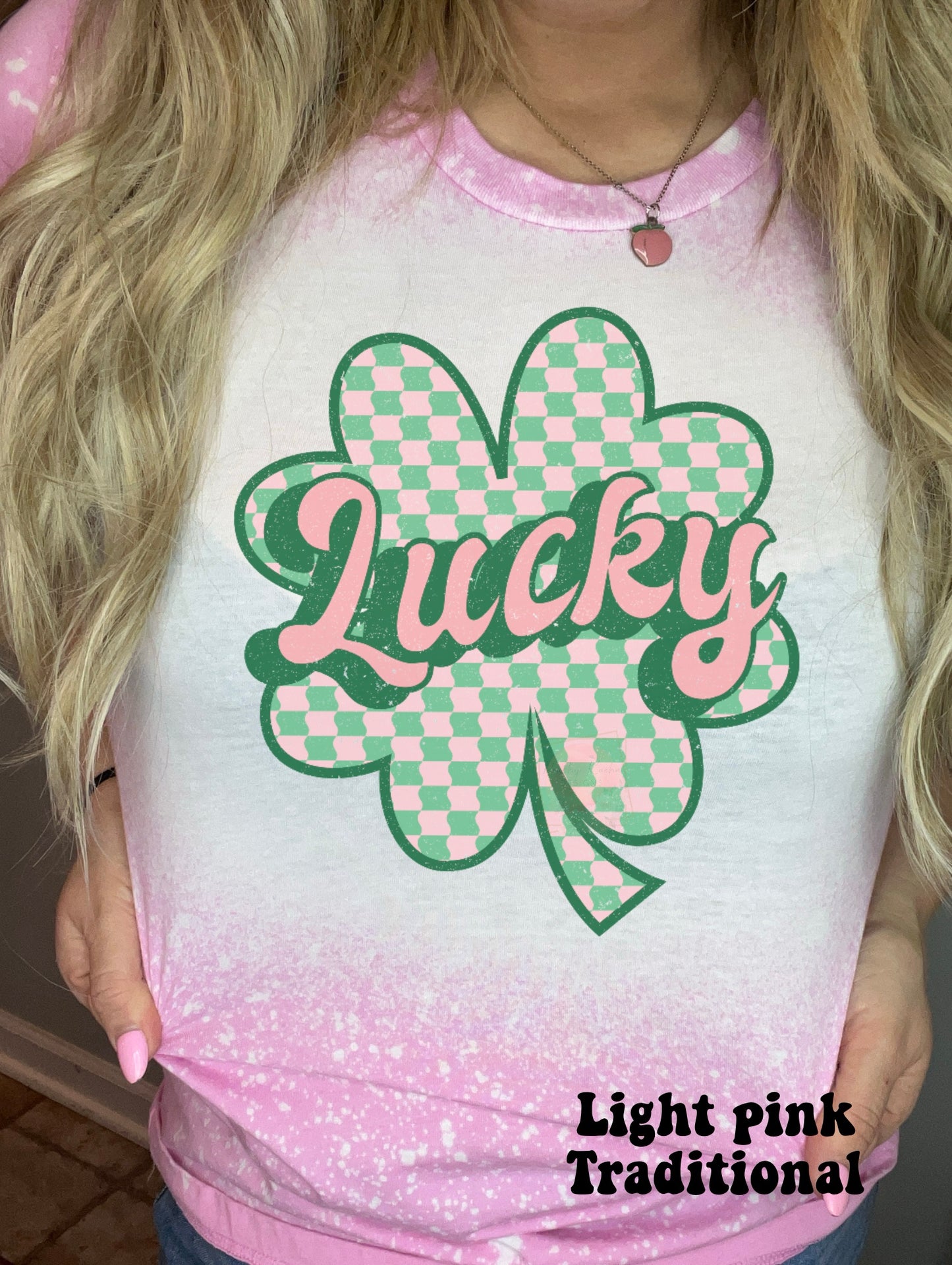 Retro Lucky Checker Clover - Pink and Green