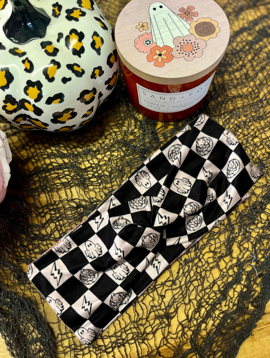 Halloween black and white checker headband