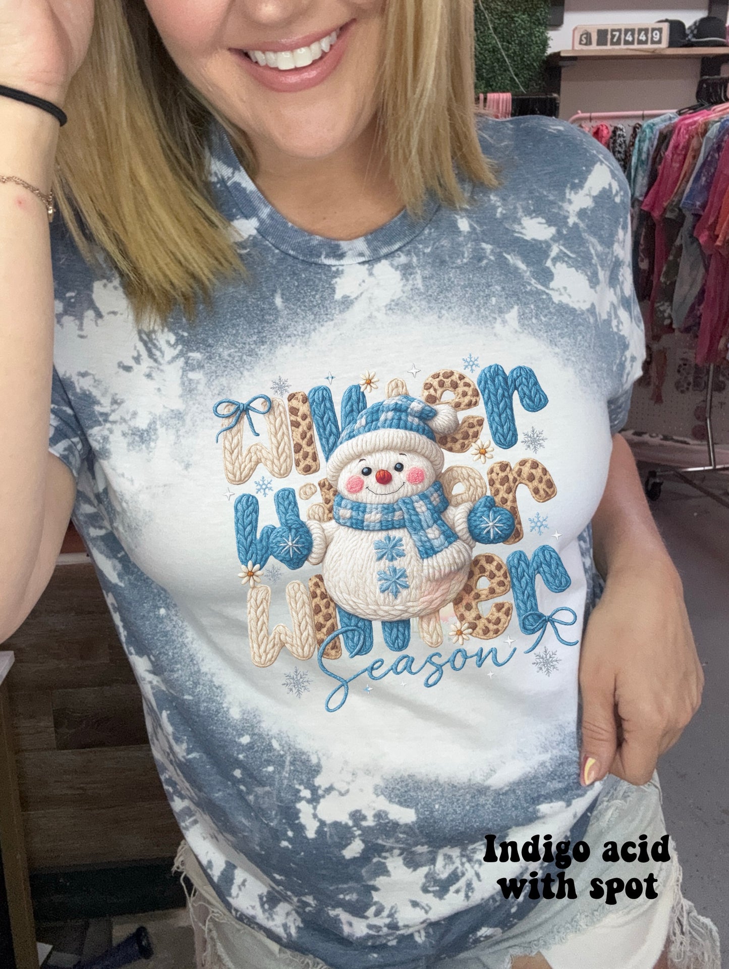 Faux embroidered winter season snowman