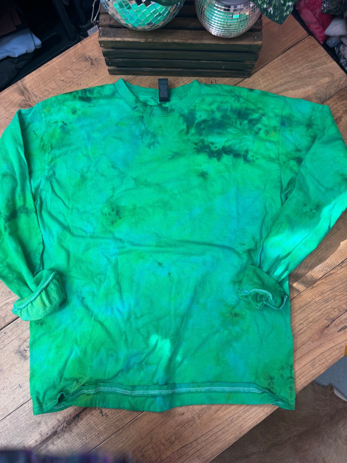 Size LARGE long sleeve green dyed tee