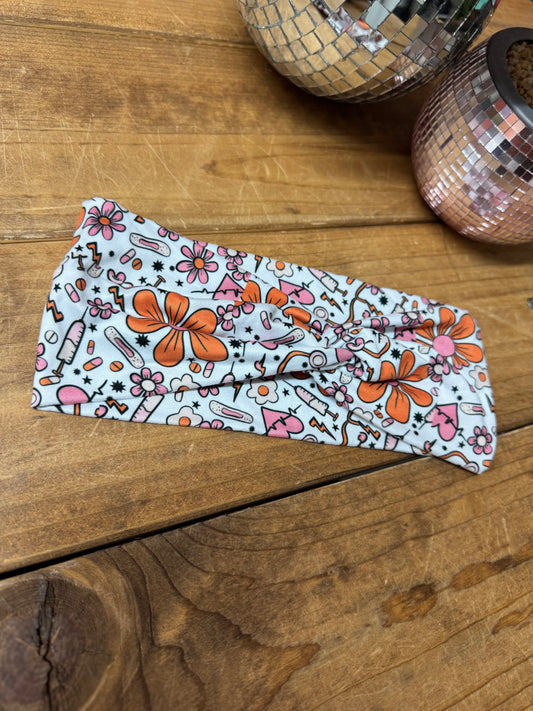 Pink and orange retro nurse headband