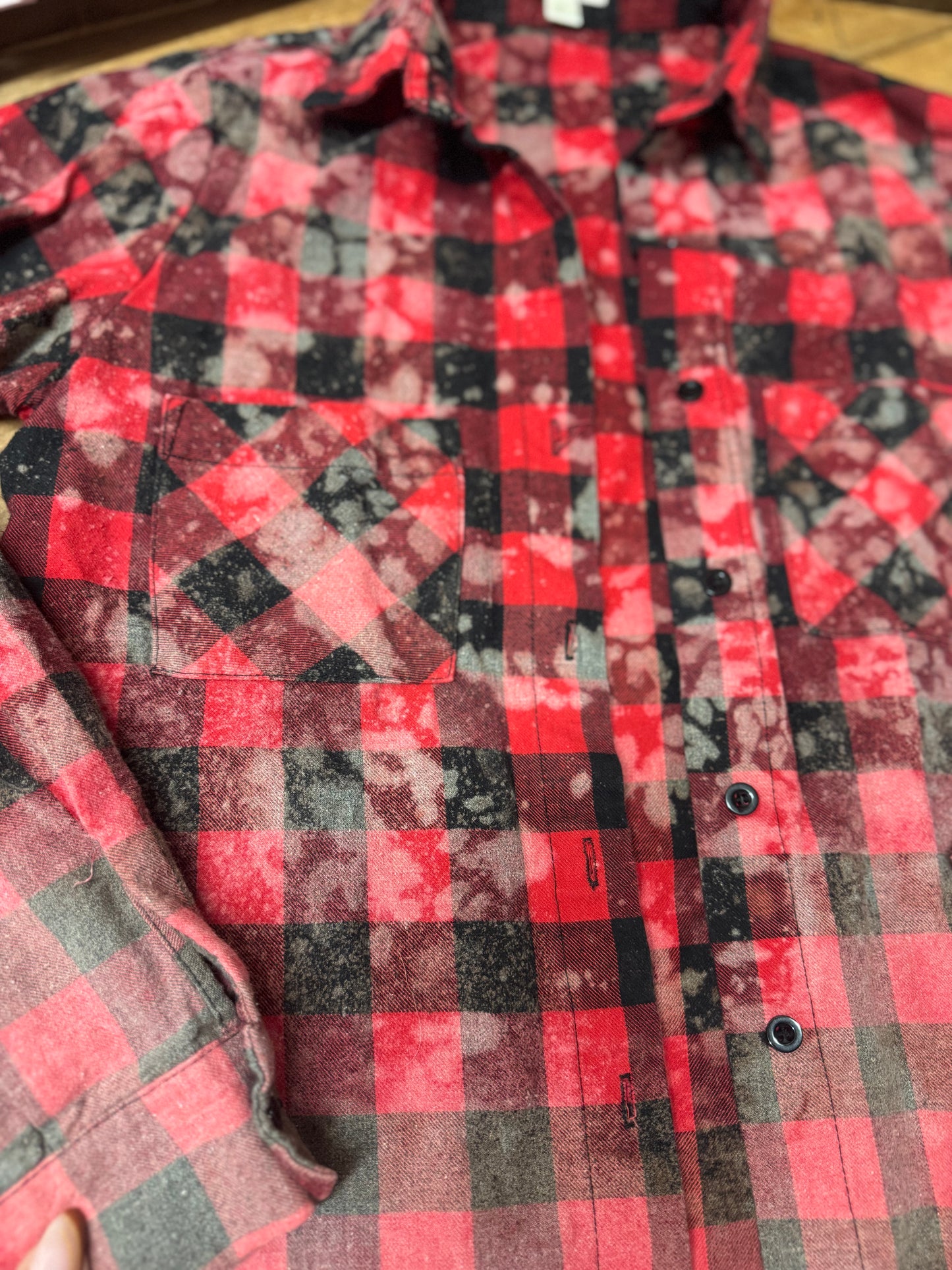 Womens size medium red and black with gray leopard bleached flannel