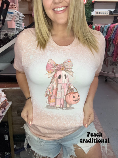 Peach patchwork ghost with bow