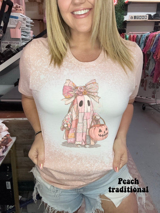 Peach patchwork ghost with bow