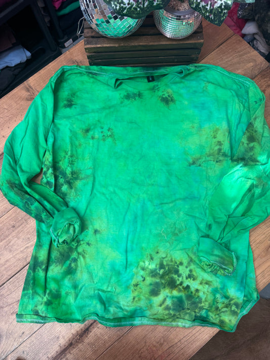 Size 2XL long sleeve green dyed tee
