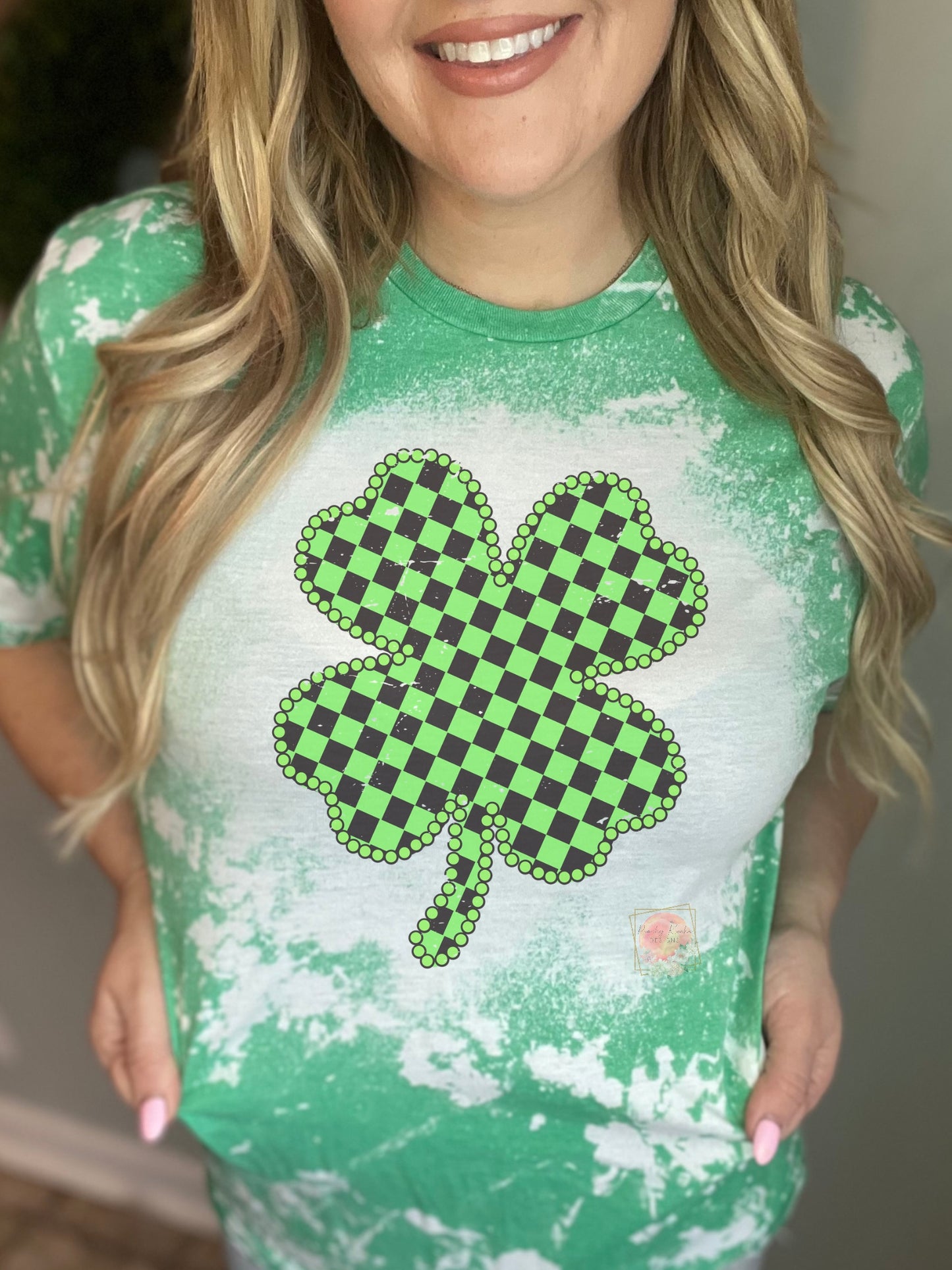 Lime Green And Black Checker Clover