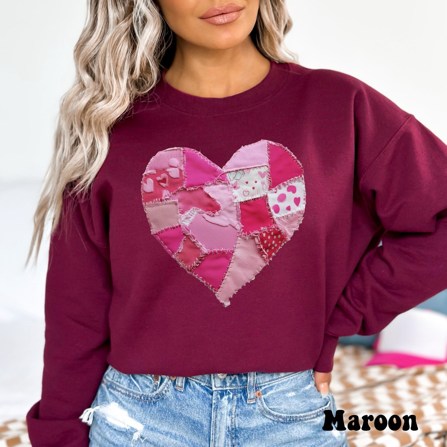 Faux Patchwork Heart- Dark pink
