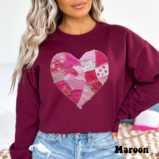Faux Patchwork Heart- Dark pink