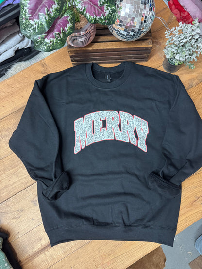 Size MEDIUM black vintage leopard “merry” crewneck