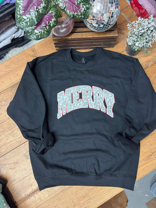 Size MEDIUM black vintage leopard “merry” crewneck