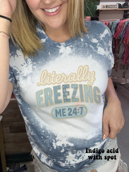 Blue faux embroidered literally freezing