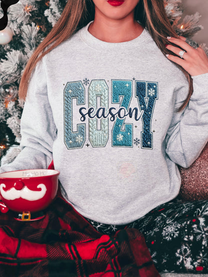 Blue faux cable knit cozy season