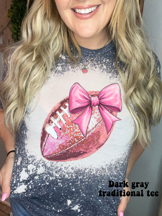 Glitter football with pink bow