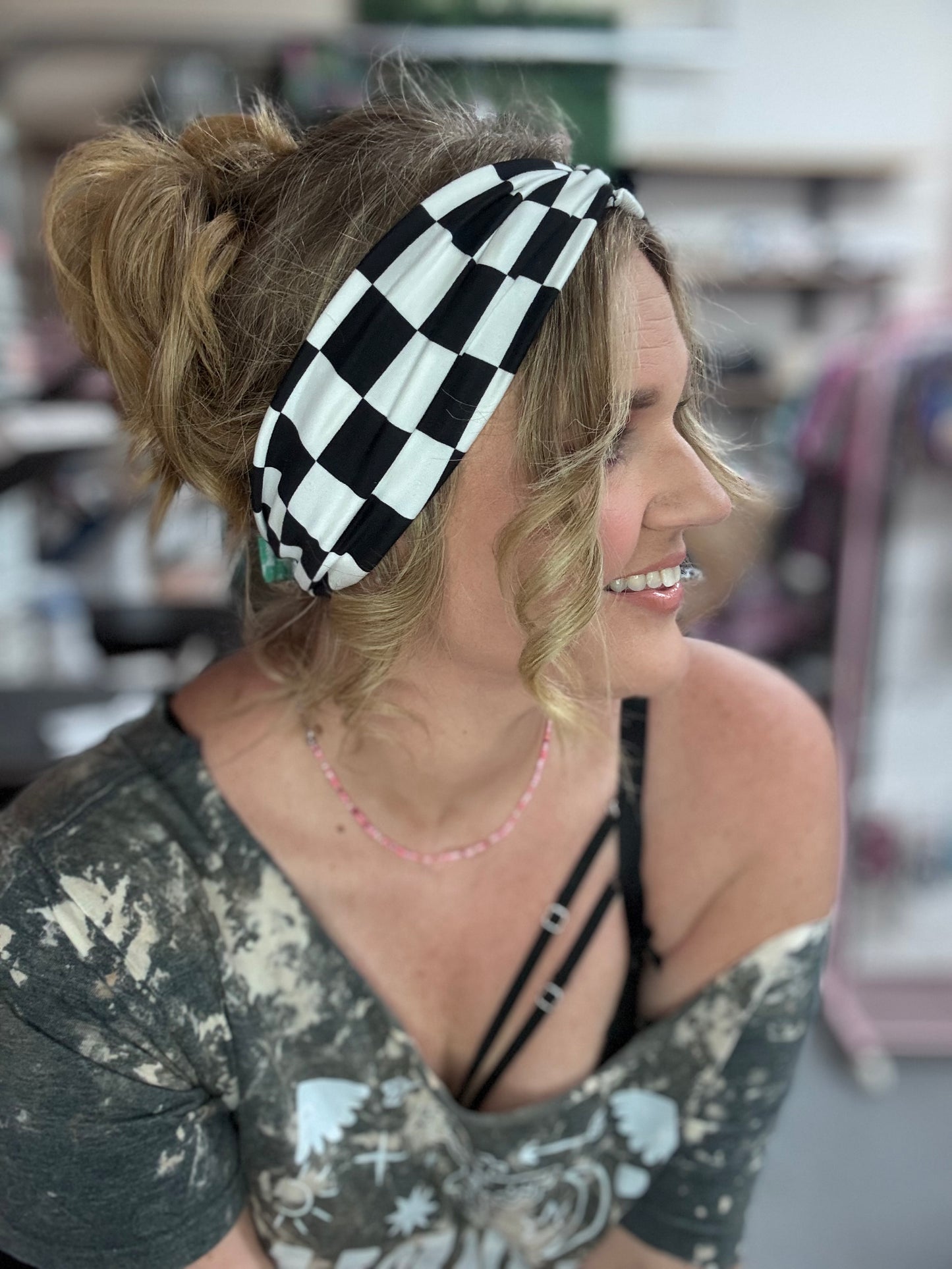 Black and white checker headband