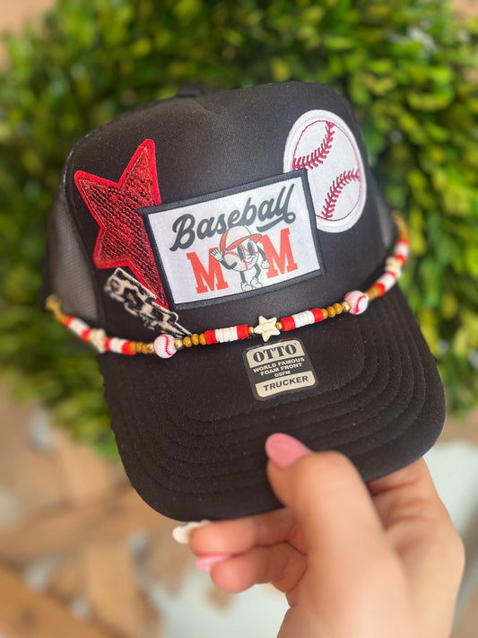 Baseball mom trucker hat with chain
