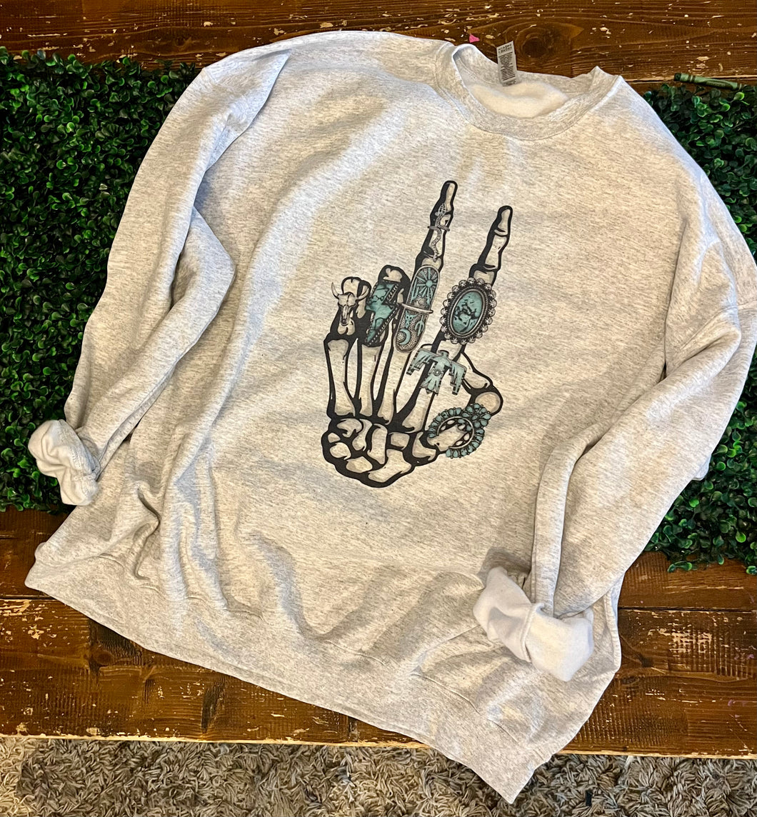 SIZE 3XL Skelly turquoise rings ash gray crewneck
