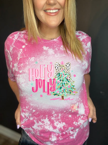 Pink Holly Jolly with Painted Tree