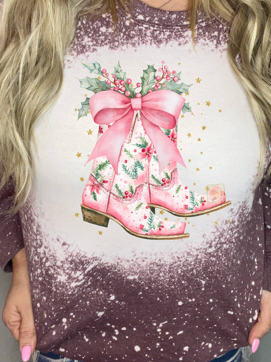 Pink Christmas Cowgirl boots