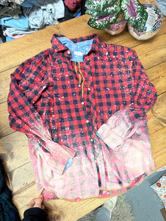 Size large red and black check bleached flannel