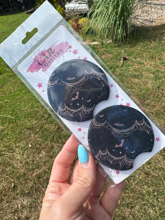 Black and rose gold spiderwebs car coasters