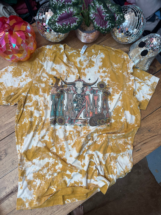 Size 2XL mustard western mama tee with small v
