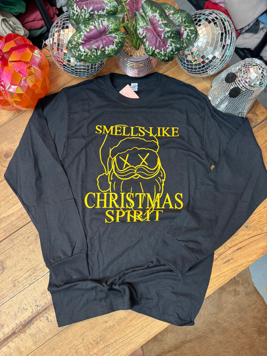 Smells like Christmas spirit black long sleeve tee