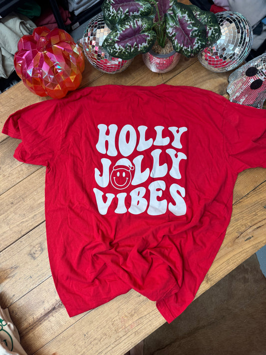 Red holly jolly vibes comfort colors tee