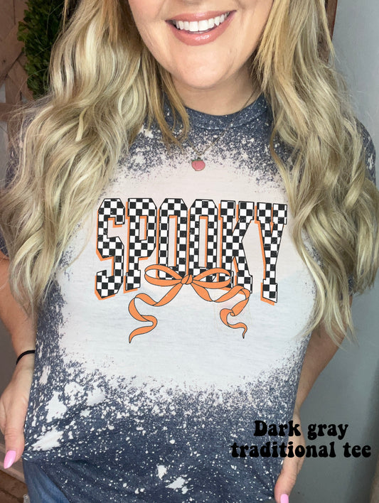 Checkered spooky with orange bow