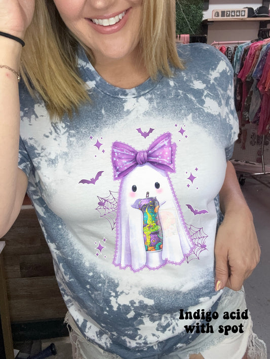 Purple bow ghost with energy drink