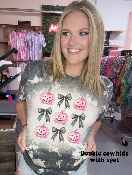 Pink jack-o-lantern bow collage