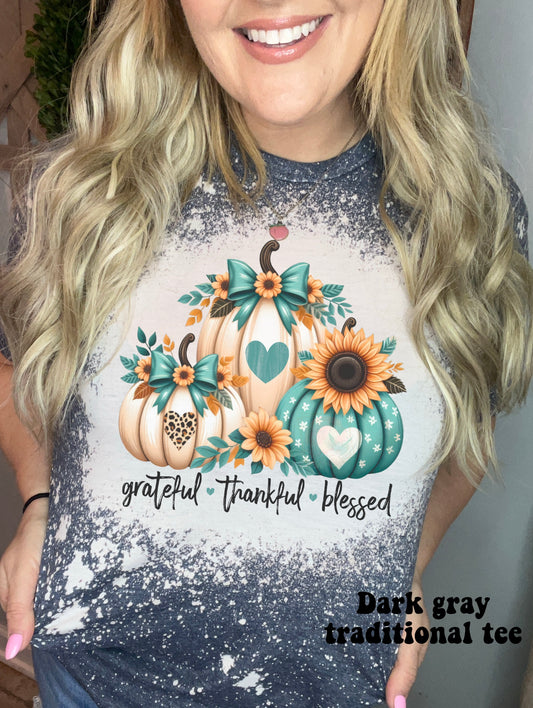 Turquoise and white grateful,thankful, blessed pumpkins