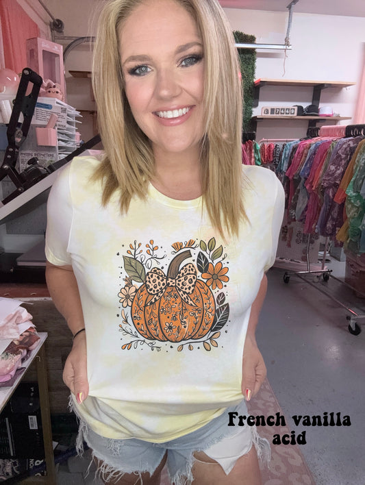 Floral painted pumpkin with leopard bow
