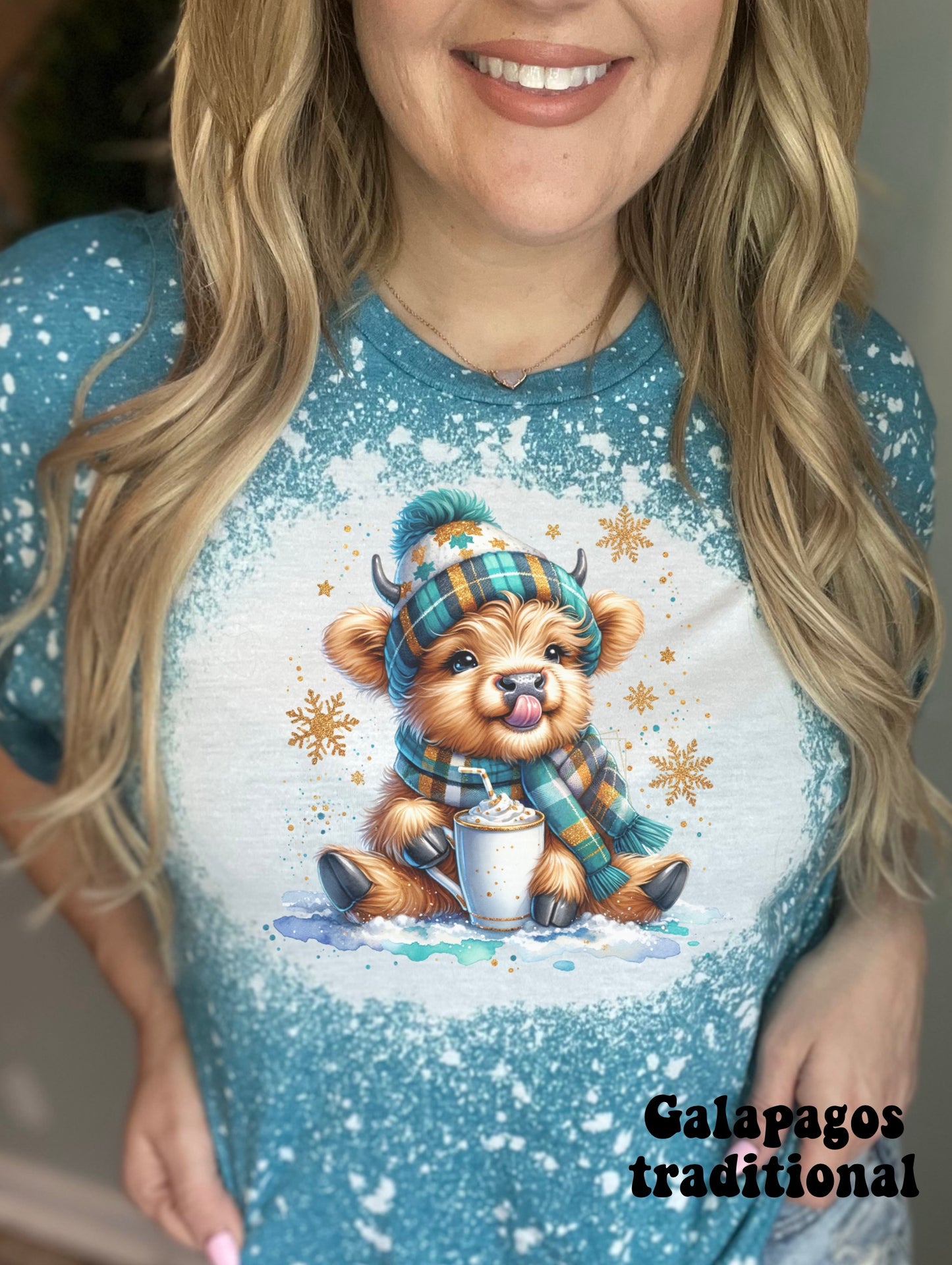 Blue winter hot cocoa cow