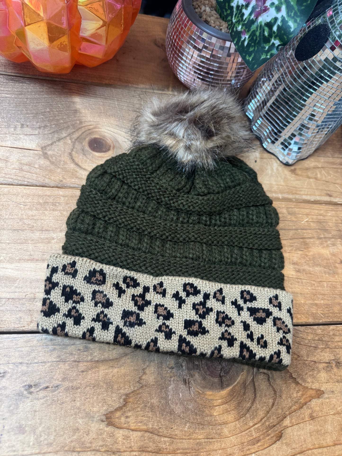 Leopard cuff beanie