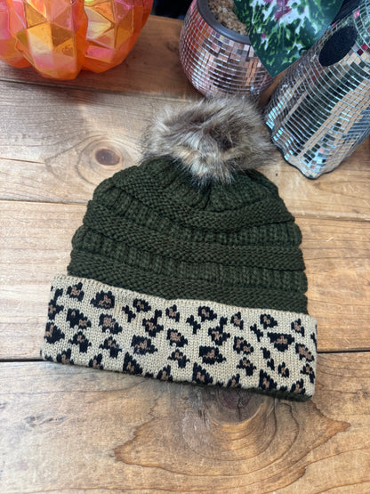 Leopard cuff beanie