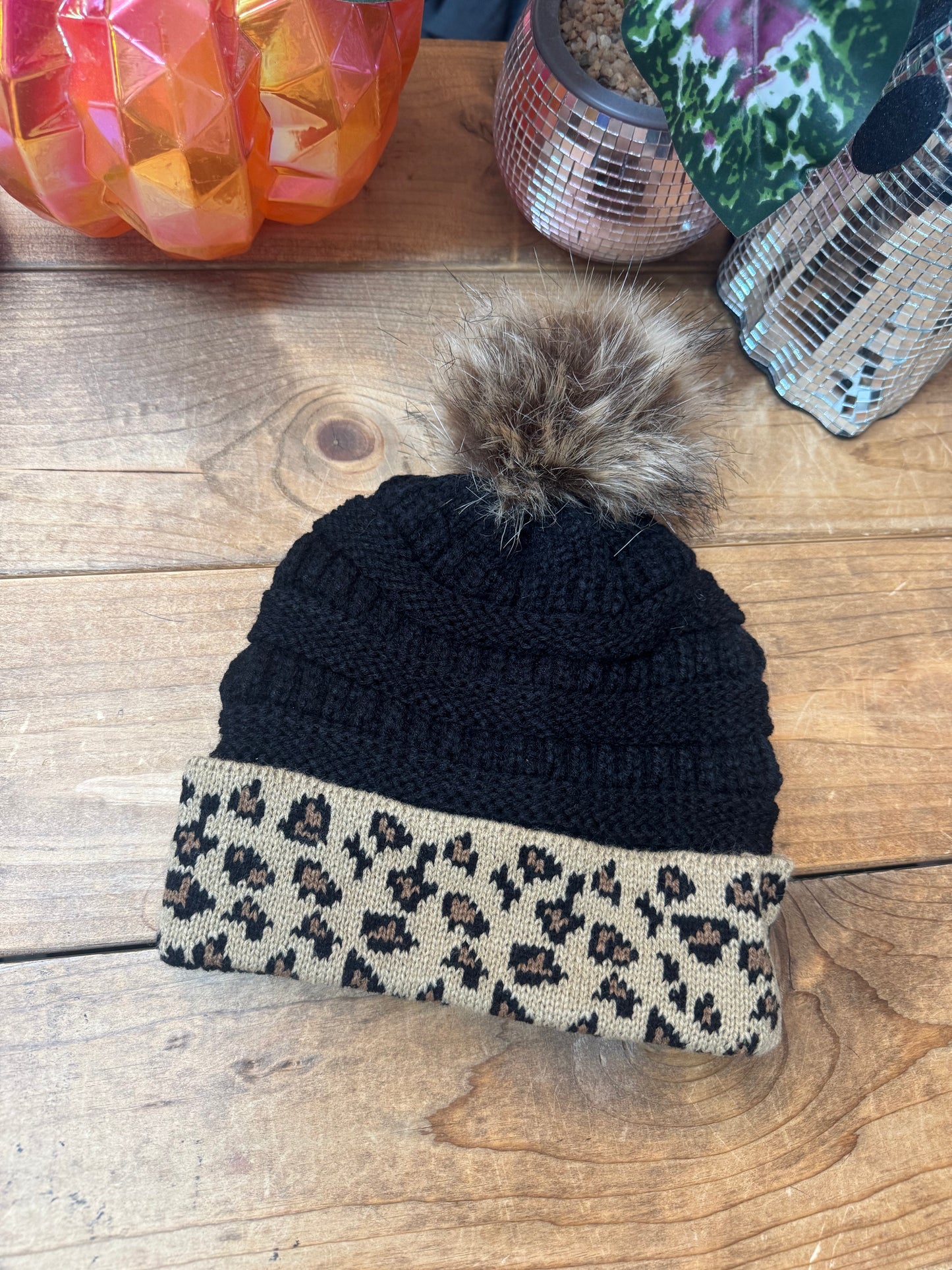 Leopard cuff beanie