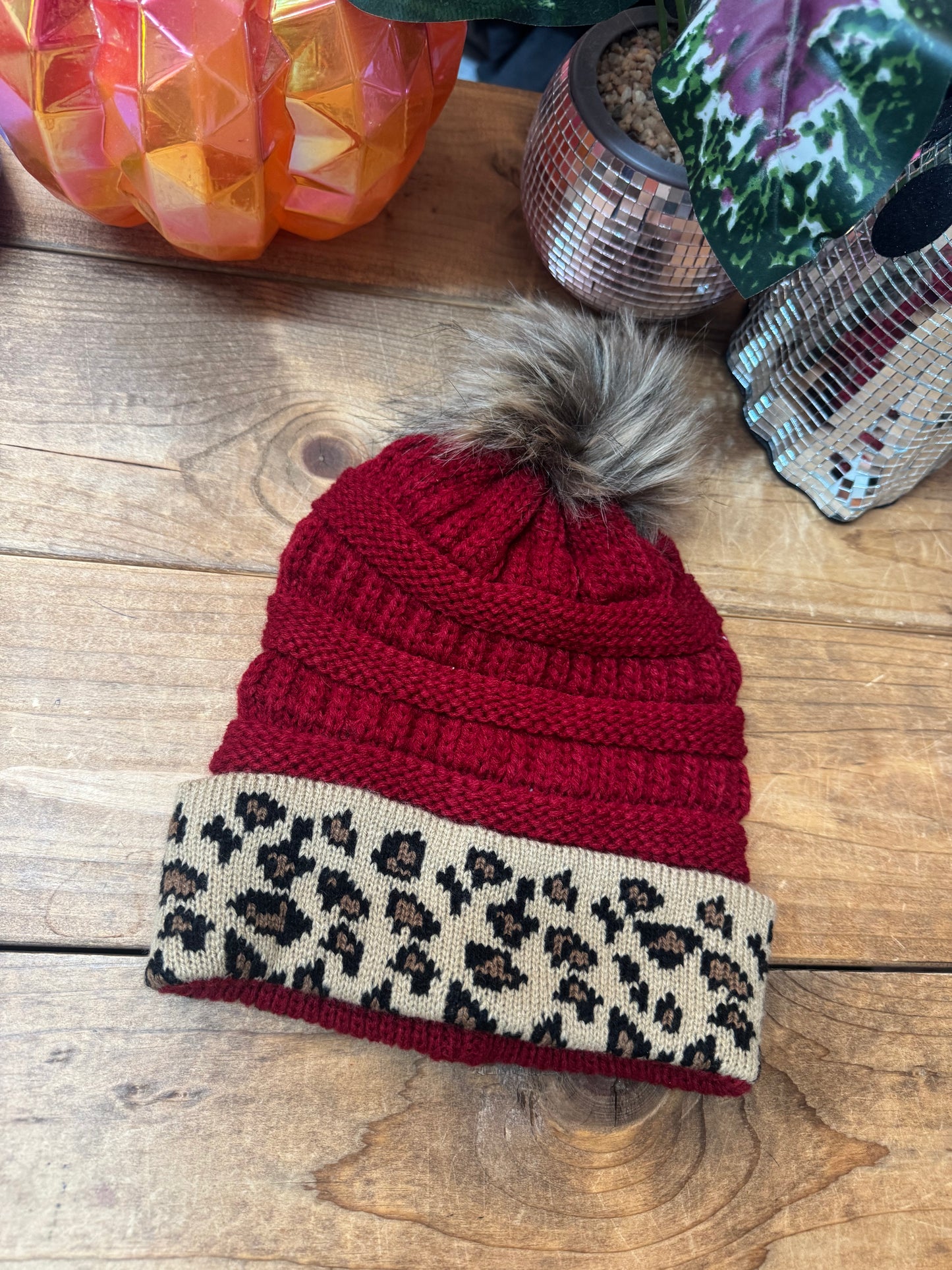 Leopard cuff beanie
