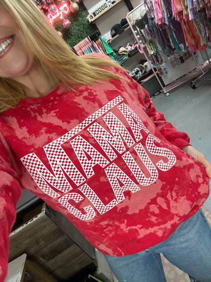 Checkered Mama Claus 2 tone red sweater