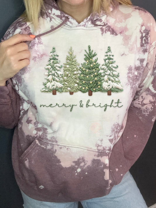 Faux embroidered merry and bright trees