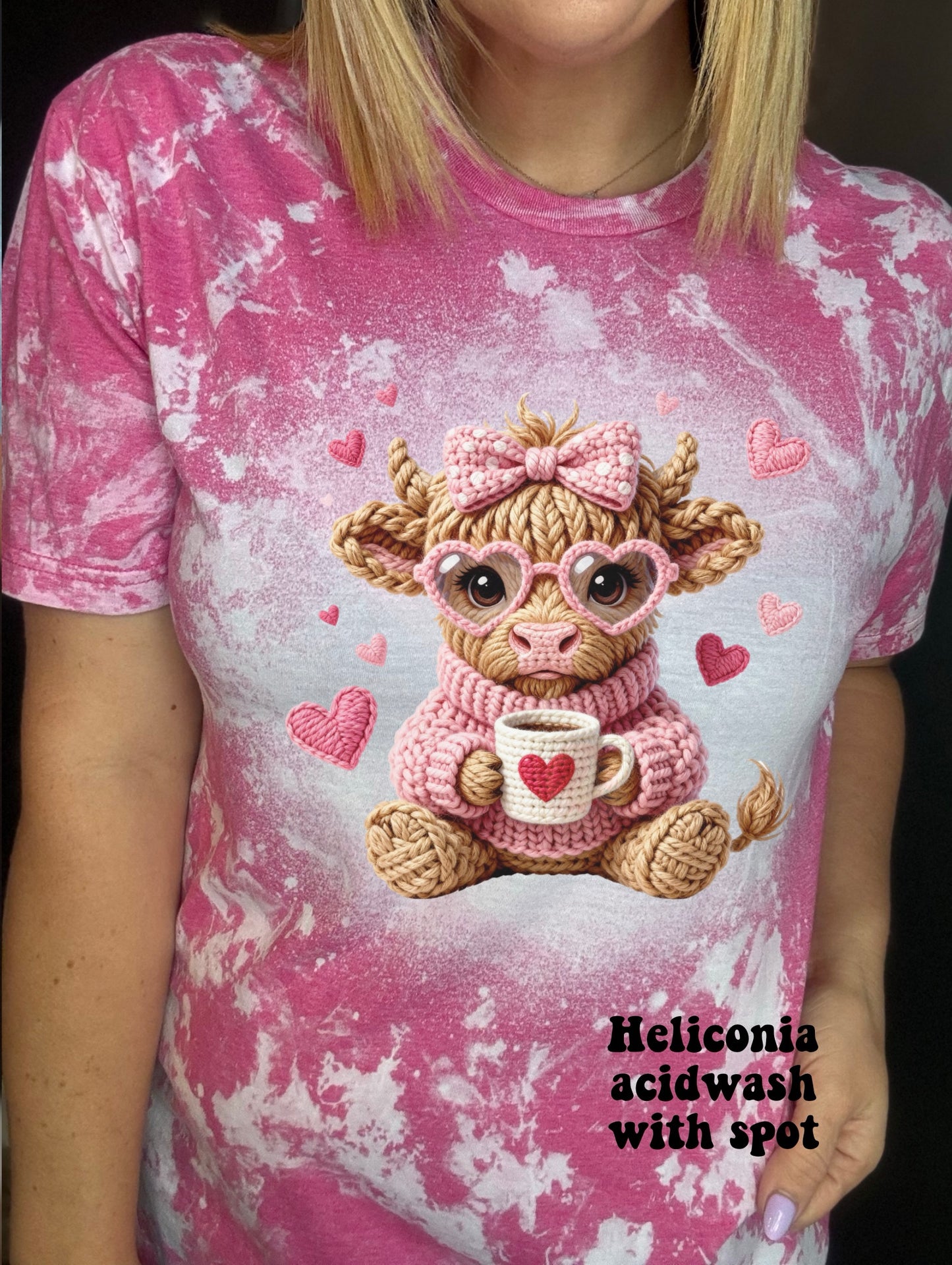 Faux Crochet Valentines Pink Sweater Cow