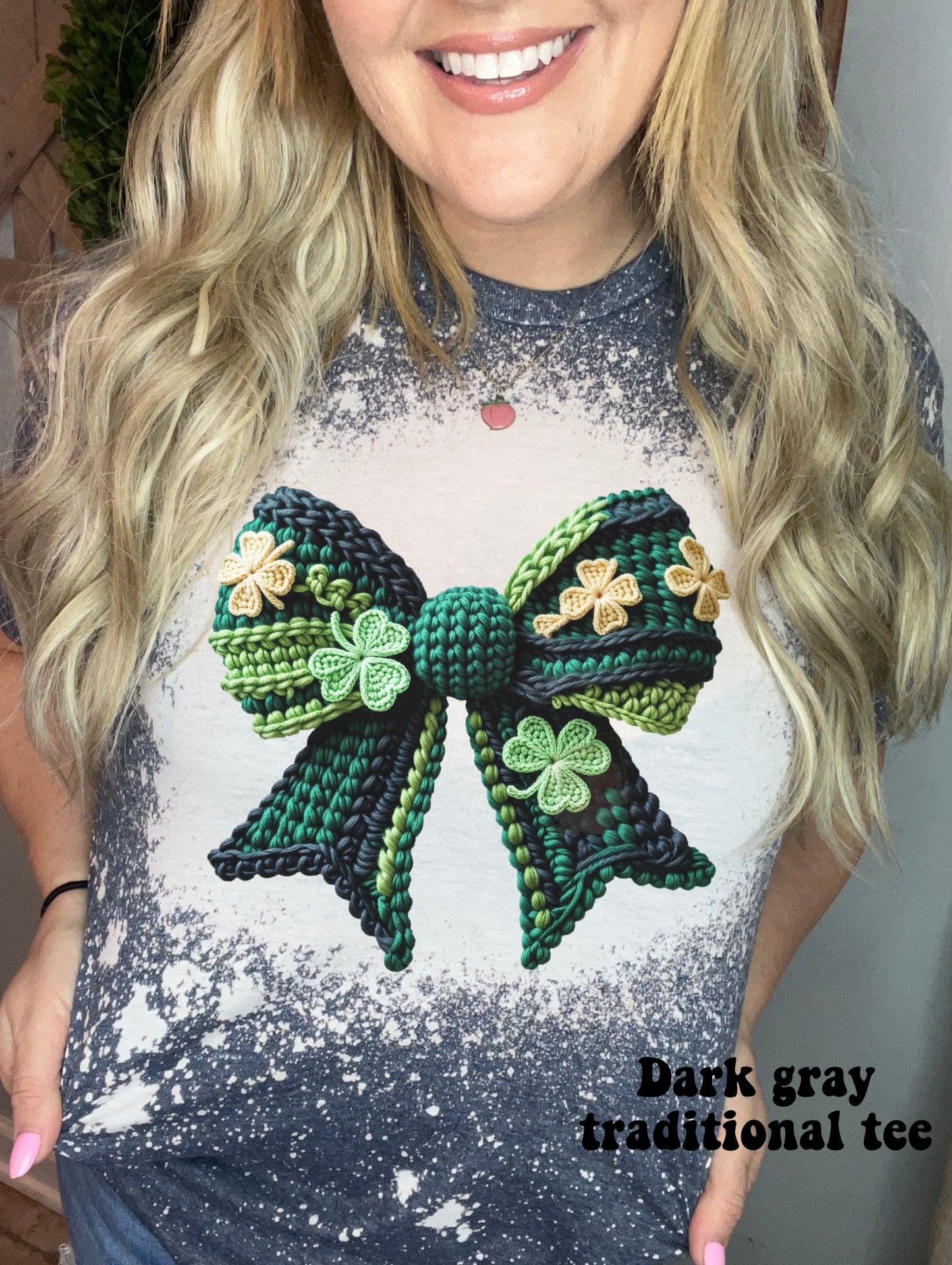 Faux Crocheted Shamrock Bow- dark version
