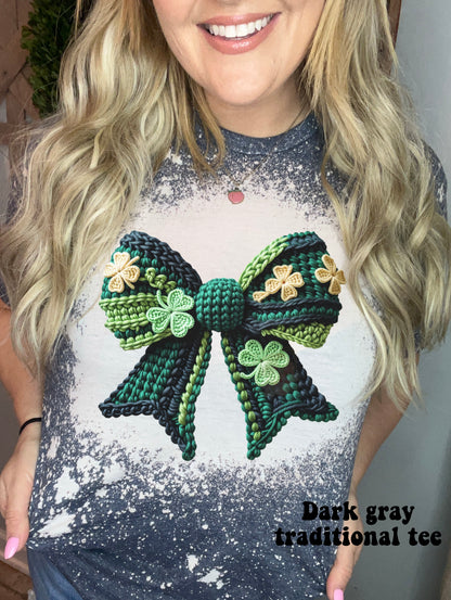 Faux Crocheted Shamrock Bow- dark version